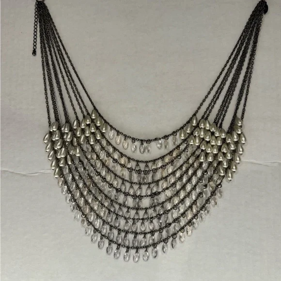 Breathtaking waterfall of silver + white droplet beads. Drapes beautifully. New! - Picture 1 of 6